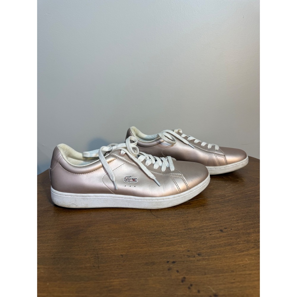 Lacoste Carnaby Evo 118 Rose Gold Metallic Leather Lace Up Sneakers Women US 9